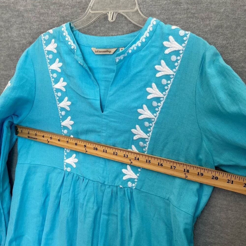 Soft Surroundings Boho Peasant Tunic Top Womens Medium Embroidered Beaded Blue - Picture 9 of 11